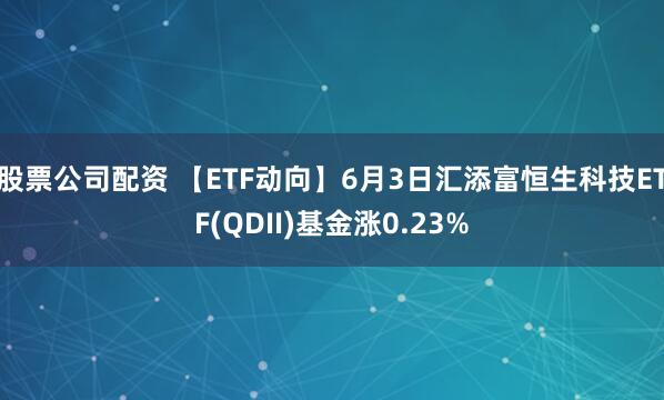 股票公司配资 【ETF动向】6月3日汇添富恒生科技ETF(QDII)基金涨0.23%